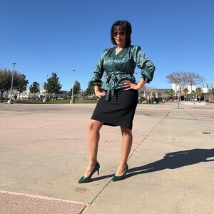 Sweet Rain Teal and Gray Patterned Top